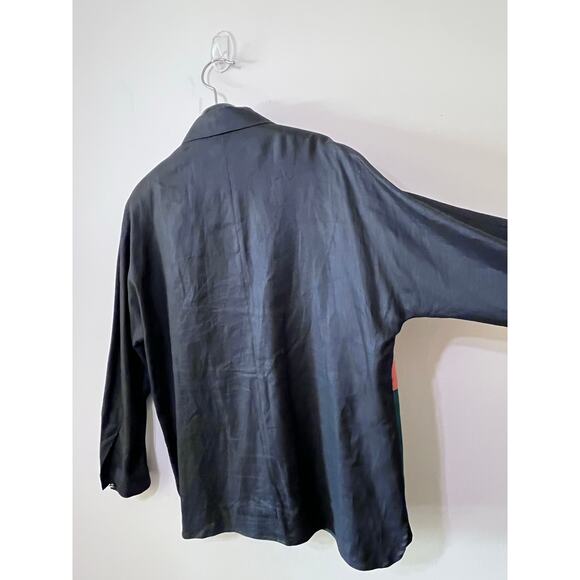 VTG Ole Cassidy Blouse   Black Color-block linen Shirt Sz14 Button Front  NWOT - Picture 4 of 7